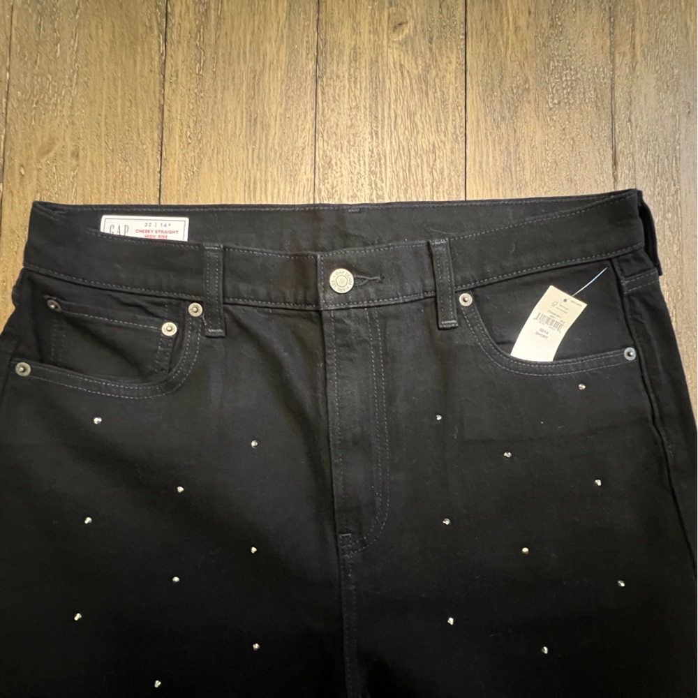 High Rise Rhinestone Cheeky Straight Jeans - Picture 7 of 7